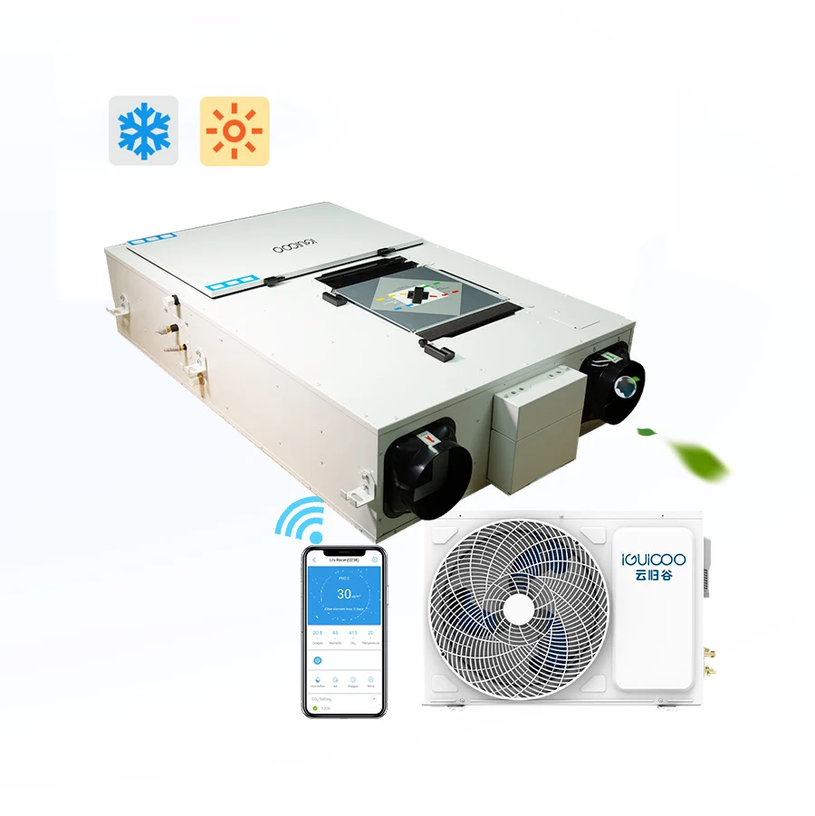 200-500 M3/h Airflow Ceiling Mounted Erv Hrv Fresh Air System With Heat Recovery For Living Room