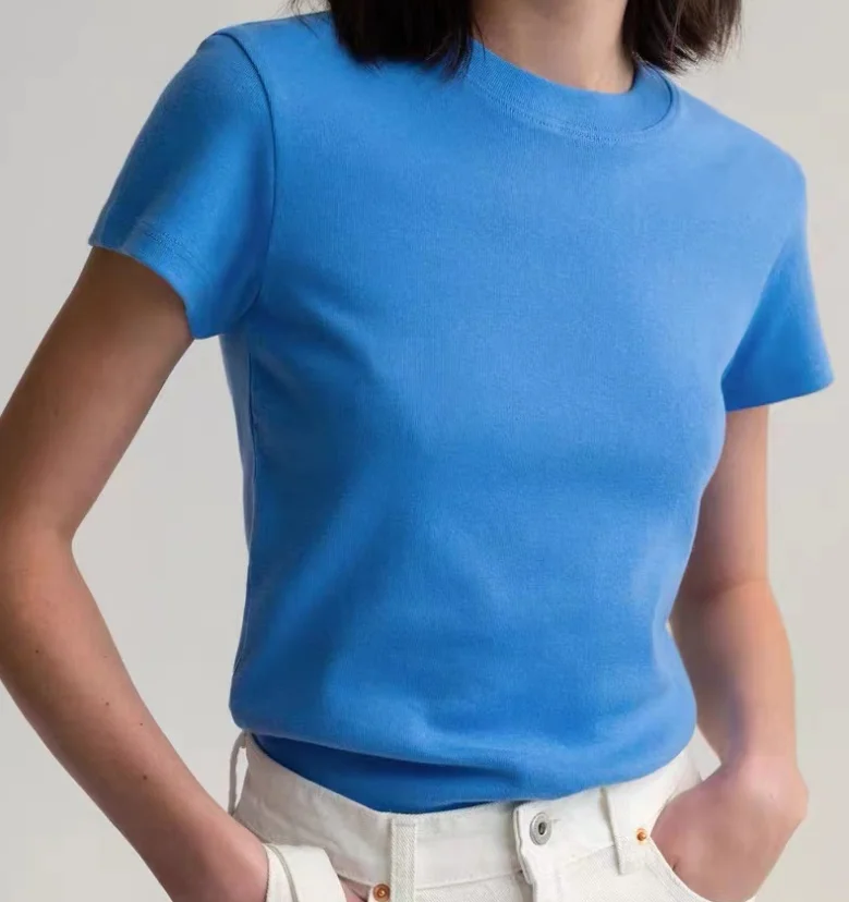 슬림 핏 또는 Sve 티셔츠 다용도 베이스 레이어 여름 캐주얼 슬림 라운드 넥 일반 얇은 단색 여성용