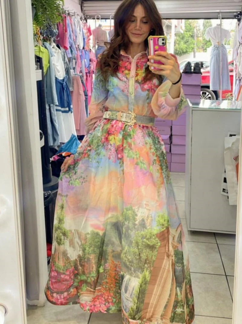Fashion Floral Print 2 Piece Sets Women Outfit Spring Clothing Women 2026 Full Sleeve Shirt Long Skirt Suit Commuting Dress Sets
