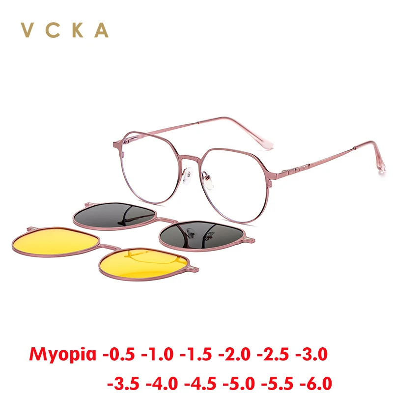 VCKA 3 in 1 Magnetic Clip Myopia Sunglasses  Women Men Polarized Glasses Prescription Optical Discoloration Eyewear -0.50 to -10