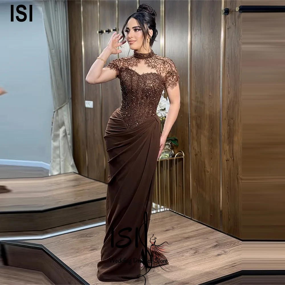 ISI Maßgeschneidertes Abendkleid, Abendkleider mit Perlenbesetztem Spitzenkorsett, drapiertem Chiffon und hohem Abendkleid aus Chiffon