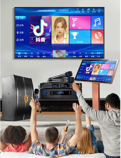 آلة كاريوكي احترافية 550 واط مكبر كهربائي 19.5 بوصة تعمل باللمس مشغل كاريوكي مع ميكروفون مجموعة كاملة