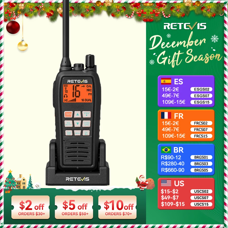 Retevis RM15 Marine Radio Transceiver VHF IP68 Waterproof Floating Radio handheld Portable Long Range Walkie Talkies for Boating