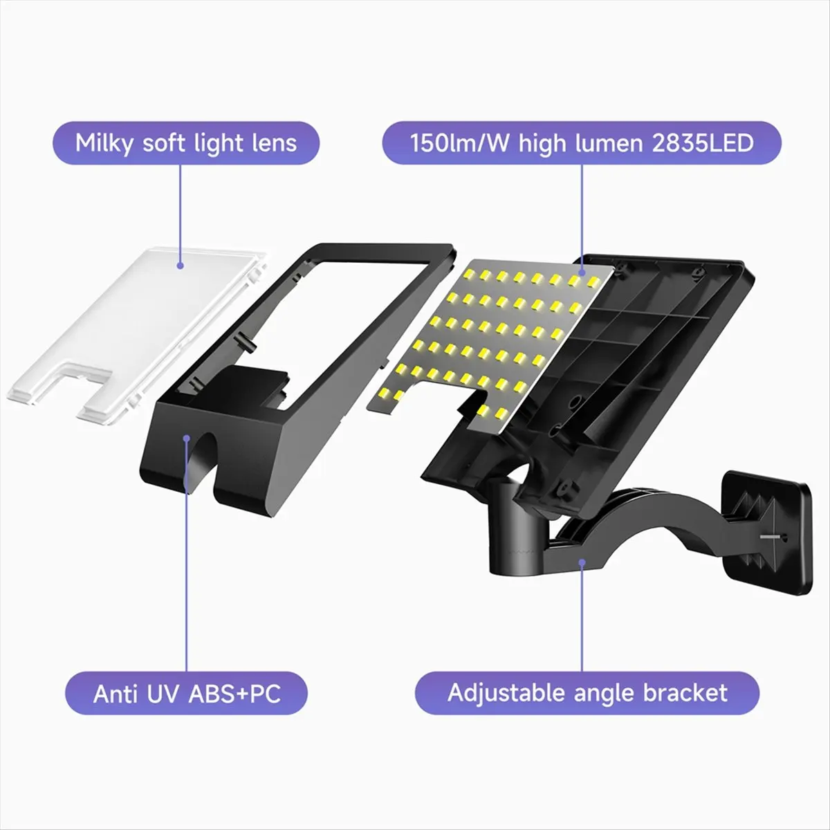 MYdaY- Solar Light Outdoor LED Solar Lamp IP65 Waterproof Solar Garden Lamp Adjustable Lighting Angle for Wall Yard Street A