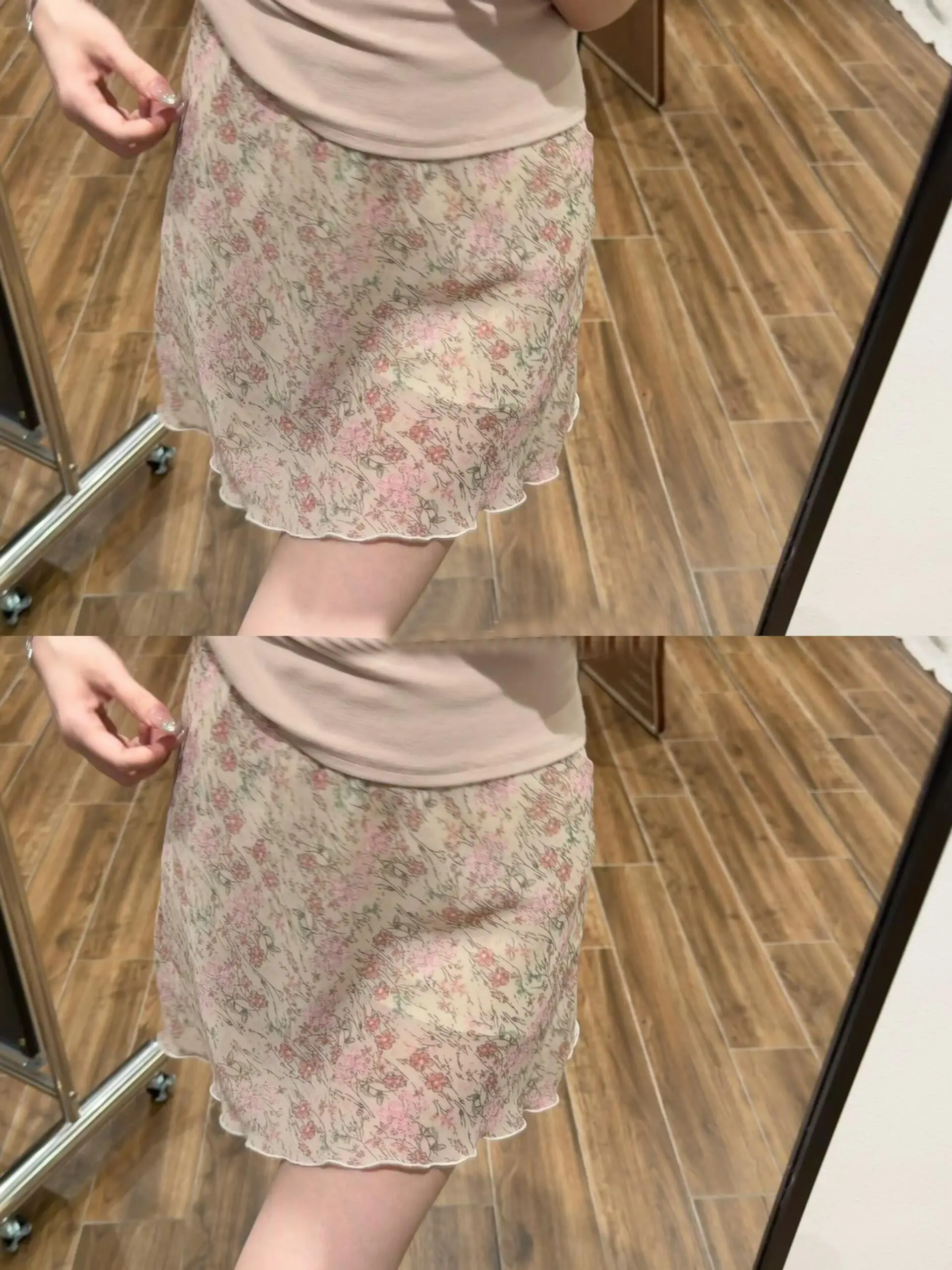 Girls High Waist A-Line  Skirt Thin Pink Summer New Style plus Size Slimming Skirt Sweet Half-length Skirt by EBY Brand