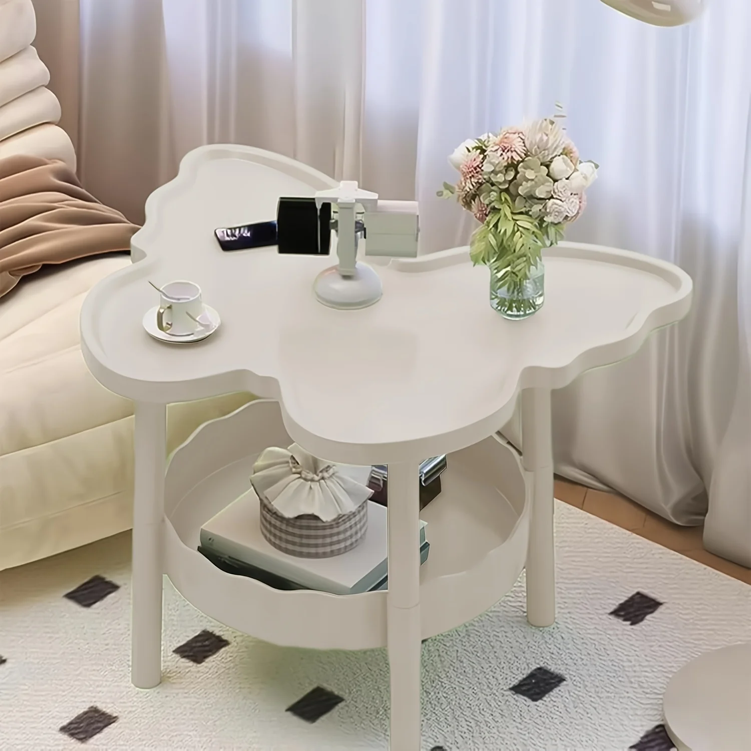 Butterfly Shaped 2-Tier Side Table, Double Storage Nightstand, Portable Assembly End Table, Curved Small Coffee Side Desk For Bedroom Living Room Balcony Garden Poolside image 8