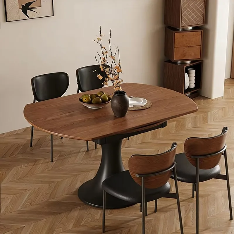 Solid Wood Round Dining Table French Vintage Style Extending Folding Dining Table Apartment Small-sized Dining Table For Home