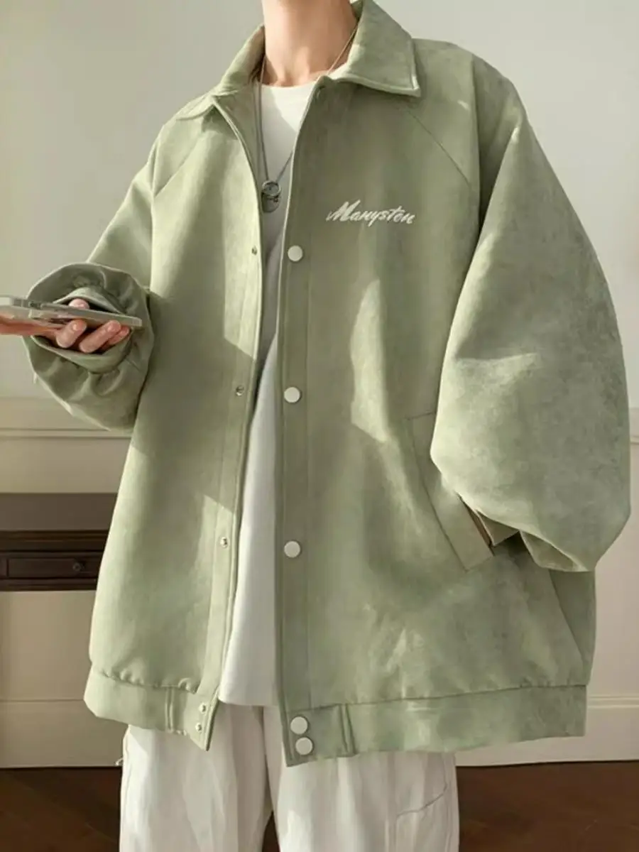 

Мужская замшевая куртка свободного покроя с воротником, повседневная осенняя новинка Faion Hong Kong Sle, универсальное мужское пальто для отдыха