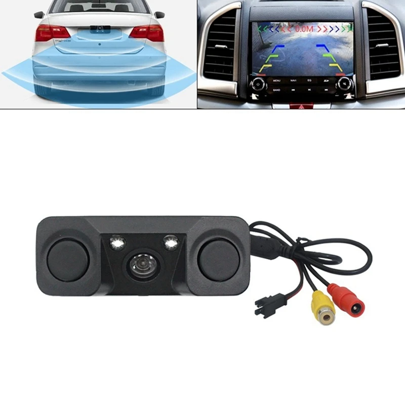 CCD Car Rear View Camera 3-In-1 Parking Radar Detector Sensor Night Vision LED,Radar To Navigation Display