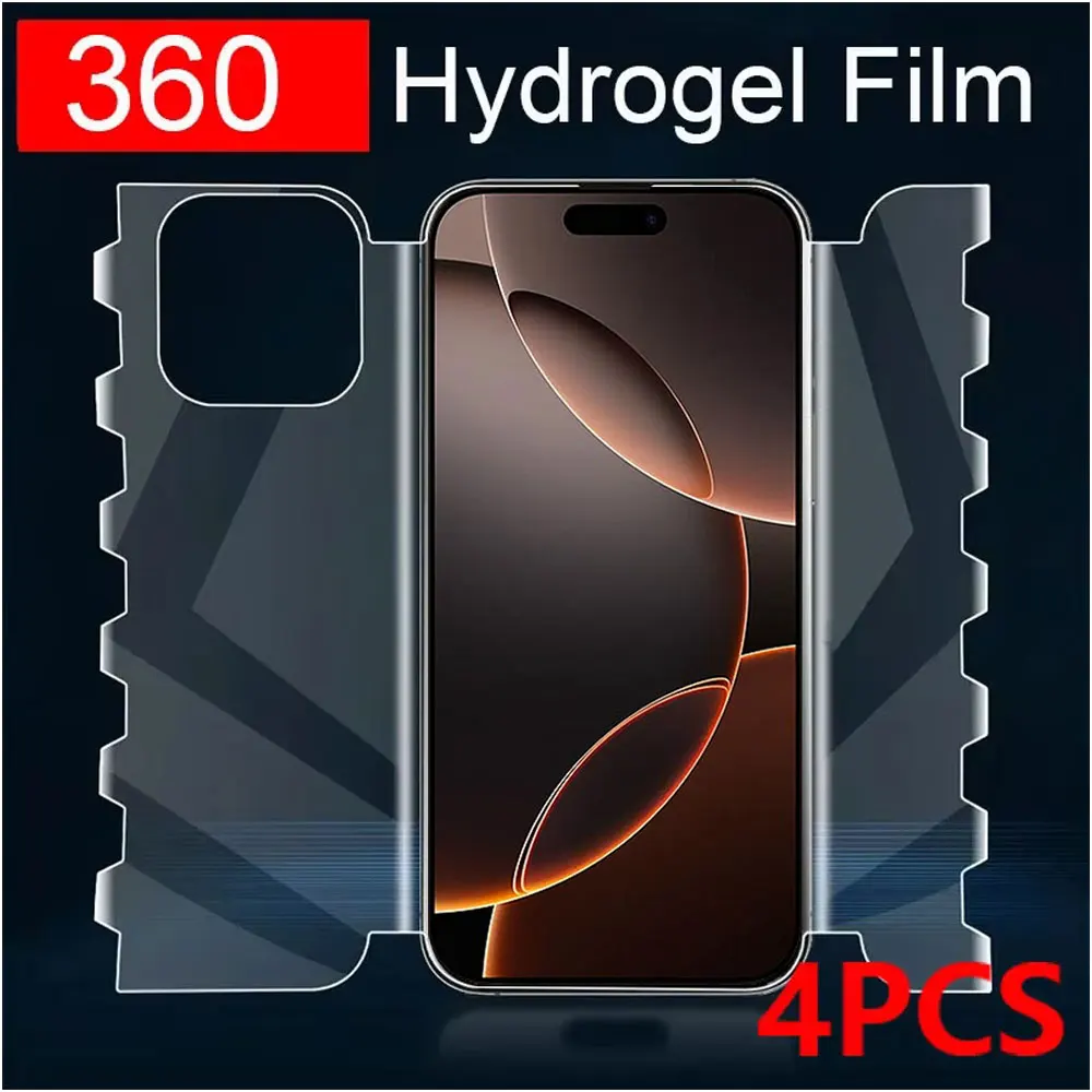 4PCS 360° Full Cover Hydrogel Film For iPhone 16 15 14 13 12 11 Pro Max X XS XR 14 Plus 13 Mini Screen Protector Front Back Film