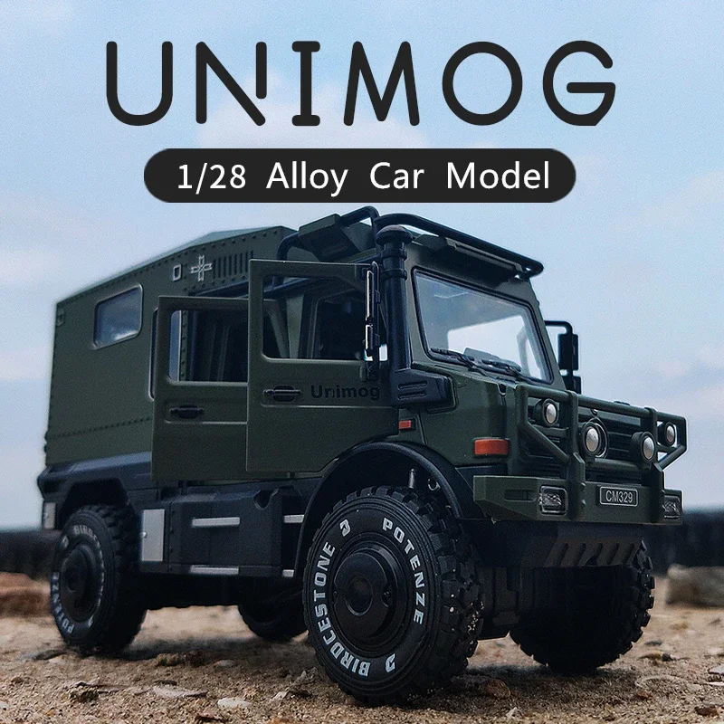 1:28 Benzs UNIMOG U4000 Motorhome Alloy Cross-country Touring Car Model Diecast Toy Off-road Vehicles Model Sound Light Kid Gift