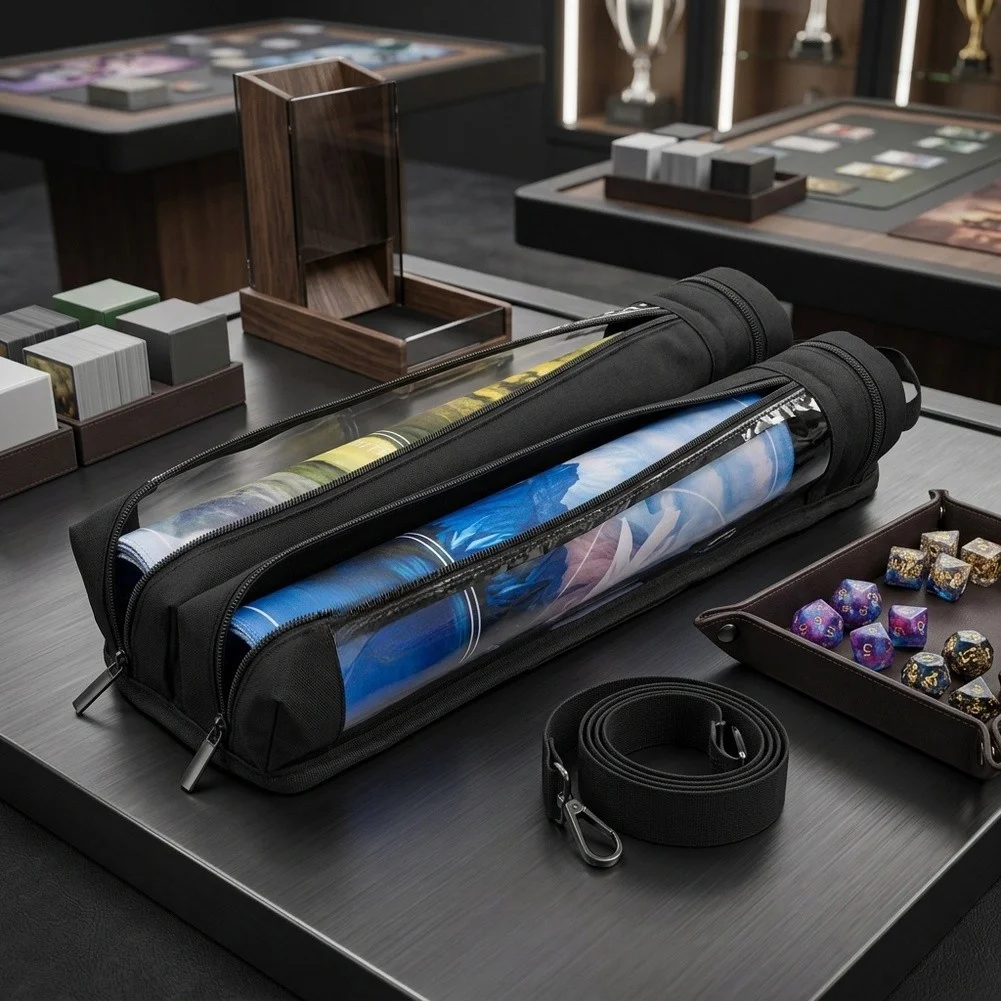 Rollable Game Mat Storage Bag for MTG for ptcg Flesh and Blood Lorkana with Handle Adjustable Strap and Clear View