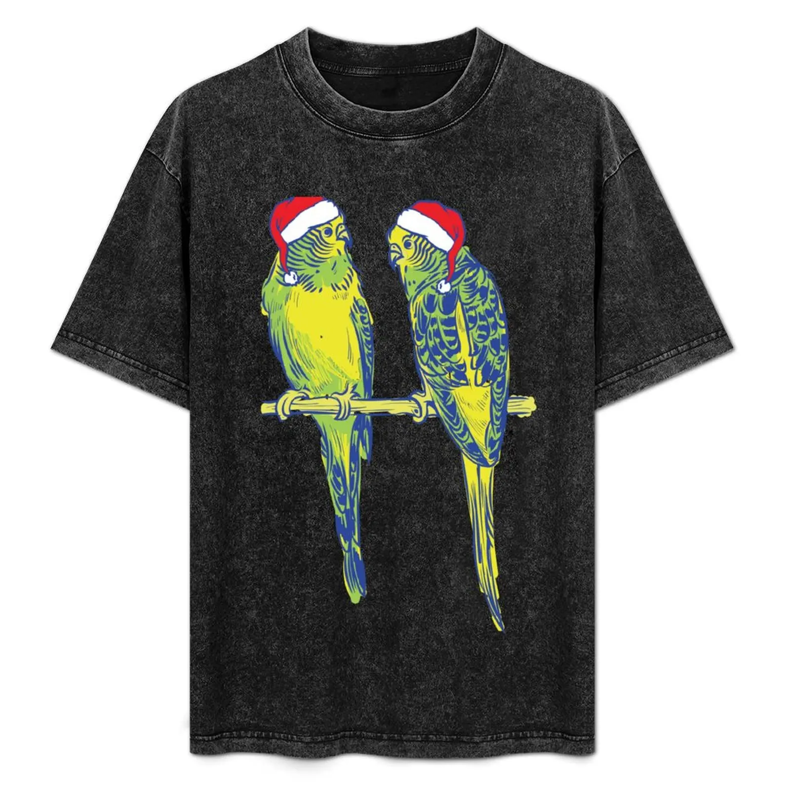 Aussie Christmas Budgies Santa Hat Budgie Art T-Shirt Short sleeve tee boys animal print mens graphic t-shirts funny