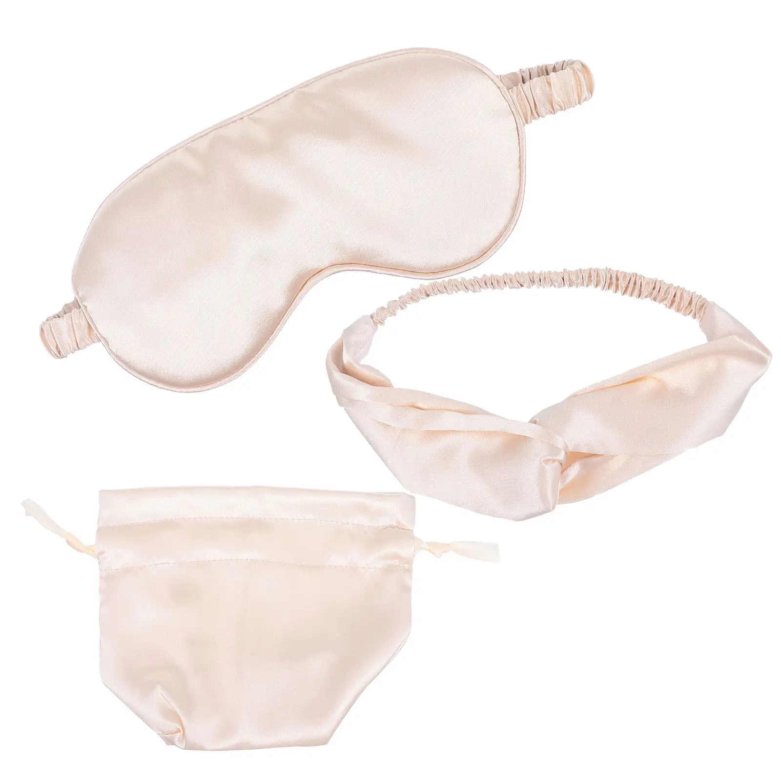 1Set Silk Sleep Eye Mask Kit with Adjustable Headband and Compact Drawstring Pouch for Travel Home Hotel Insomnia Relief