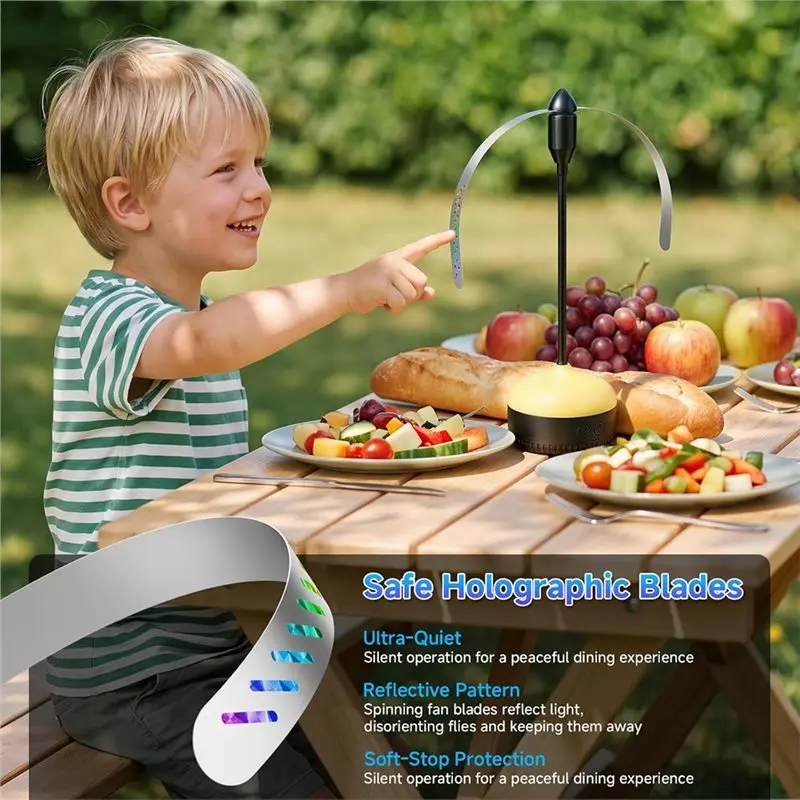 Fly Winder For Tables(4Pcs), Warm White LED& Soft Leaves Rechargeable Fly Repeller Ideal For Kitchen, Camping, Patio