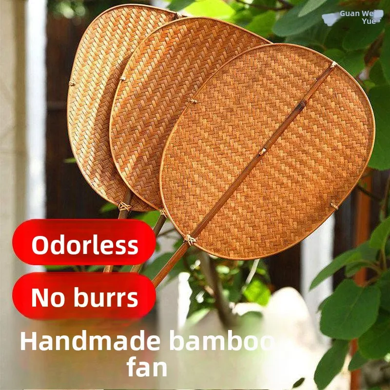 

Handcrafted Bamboo Woven Group Fan Ancient Style Long Handle Summer Cooling Mosquito Repellent Banana Fan Hanfu Dust Tail