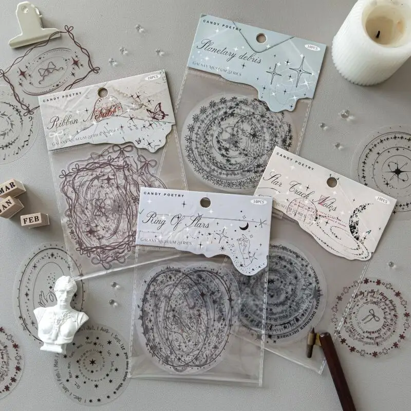 Card Lover 10Pcs [Galaxy Museum Series] PET Planet Fragments Star Trail Notes Vintage Style Material Decor Scrapbooking Stickers