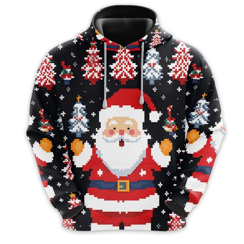 Cute Santa Claus 3D Printed Hoodies For Men Clothes Christmas Tree Graphic Sweatshirts Xmas Ornament Boy Pullovers Unisex Tops