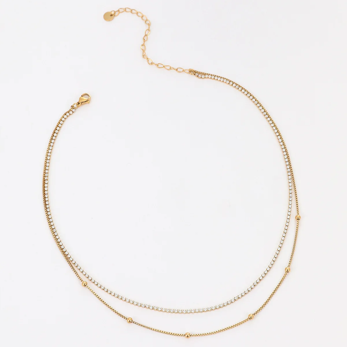 قلادة من الفولاذ المقاوم للصدأ بطبقات مطلية بالذهب للنساء، قلادات بسلاسل مزدوجة من الفولاذ المقاوم للصدأ، قلادة بسيطة غير مشوهة