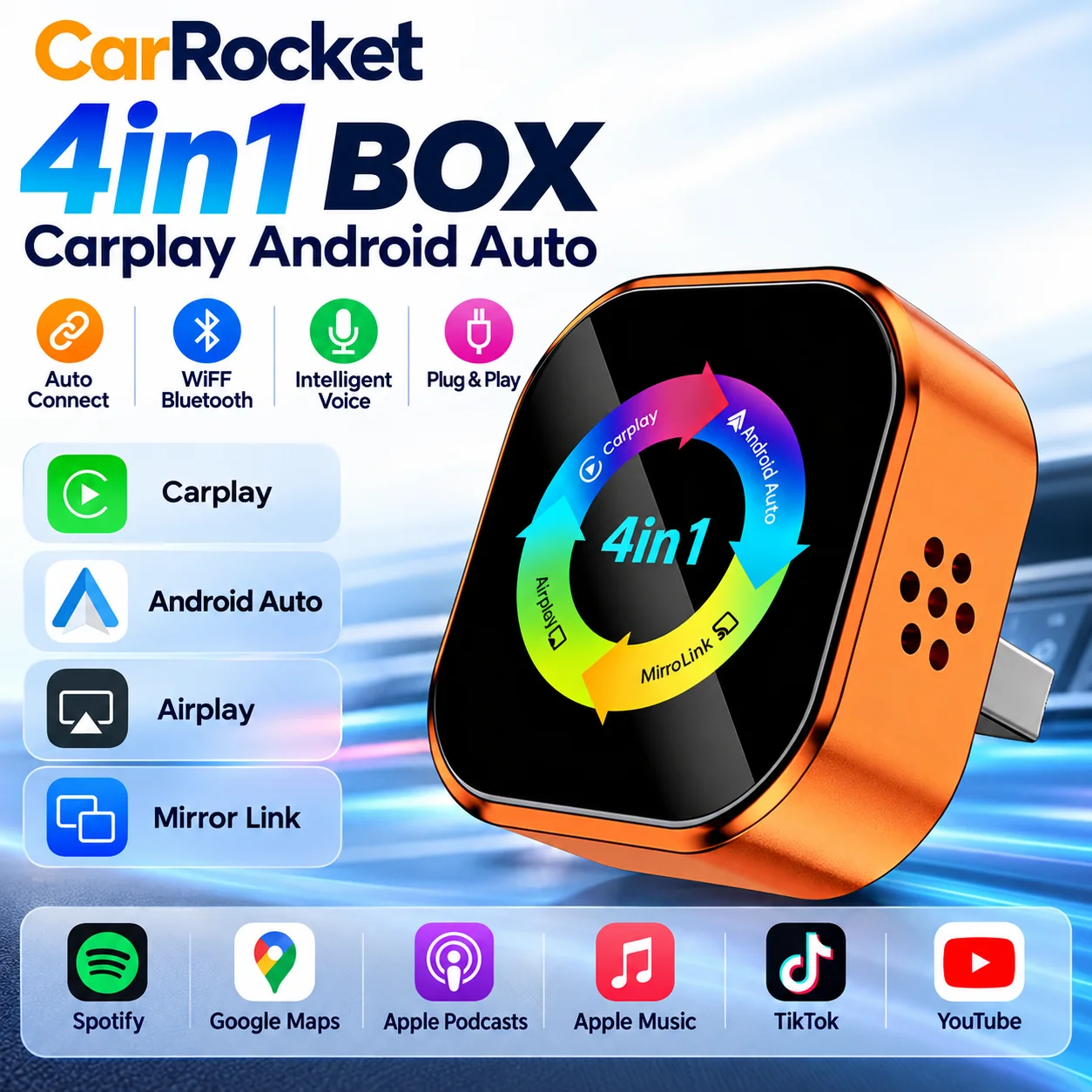 2026년형 4-in-1 무선 CarPlay 어댑터, Android Auto 및 AirPlay 미러링 기능 지원, 98%의 기존 유선 CarPlay 차량에 간편하게 연결하여 사용 가능