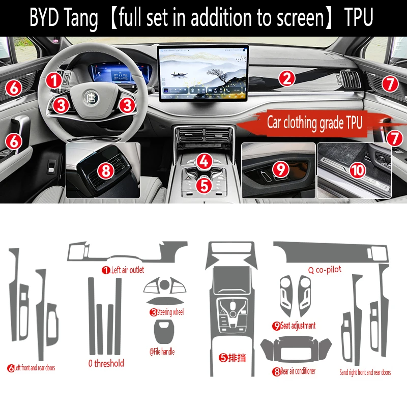 

For BYD Tang 2022-2025 Dmi Ev Tpu Transparent Car Interior Protector Film Sticker Center Console Screen Trims Prevent Scratches