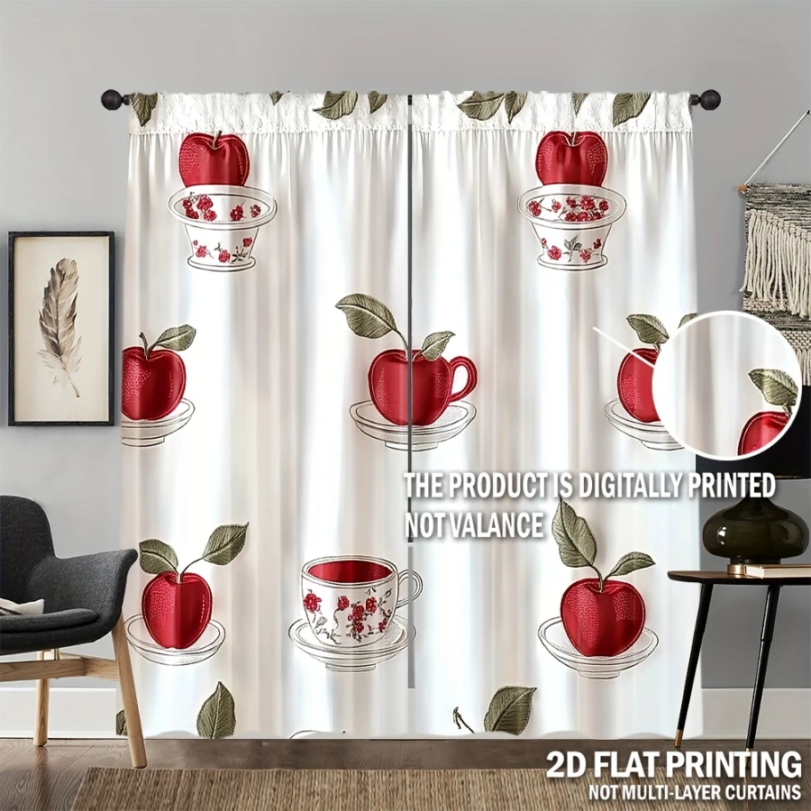 2PCS Digital Printed Curtains, Cool Fruit Pattern Design, 100% Polyester for Living Room Bedroom Kitchen Home Window Curtain