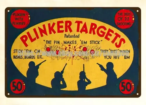 Plinker Targets hunting ammunition bullets metal tin sign room decor stuff