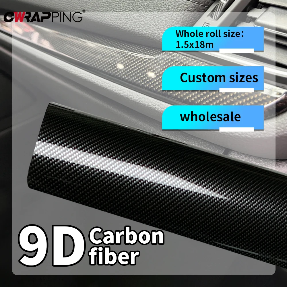 

1.5Mx2M Car Roof Hood Rear Bumper Tail Cover 9D Carbon Fiber Protection Film Shiny Black Wrap Adhesive Vinyl for Car Accessories