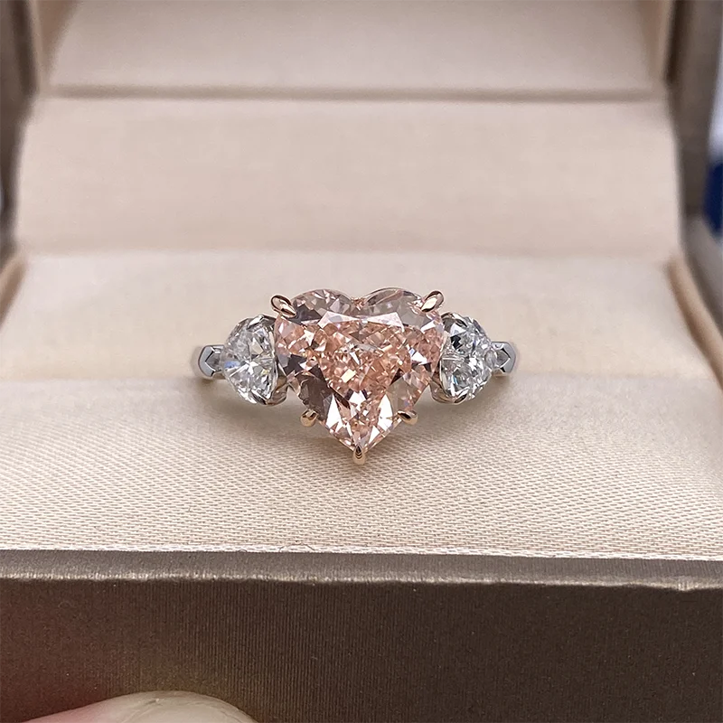 3.0CT Fancy Pink Heart Cut Lab Grown Diamond CVD HPHT 14K/10KTwo Tone Gold IGI Certificate Engagement Ring