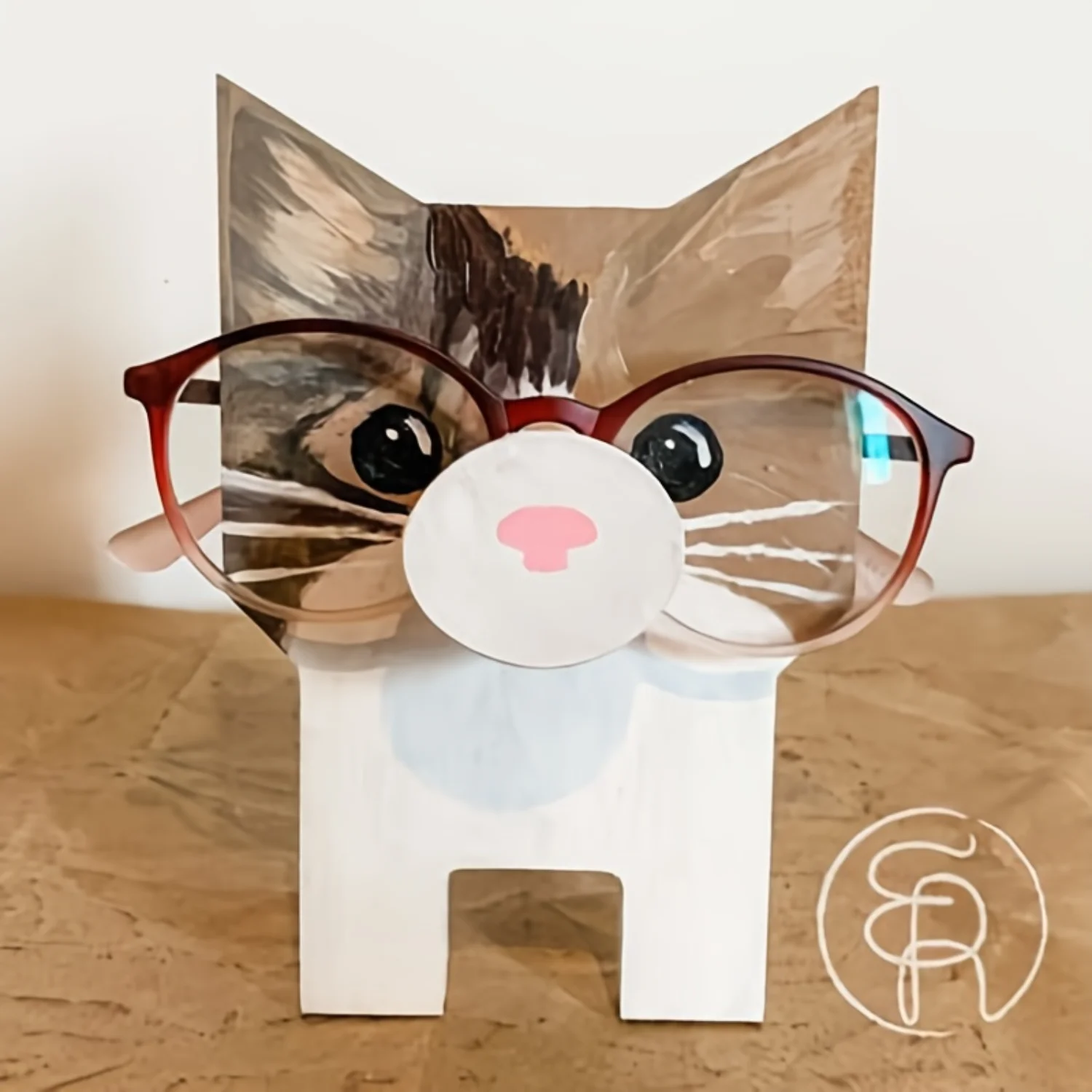 Durable & Decorative Wooden Animal Eyeglass Stand - Cute Themed Dark Khaki Organizer, Perfect Gift Choice Ecoco Small shelf Book