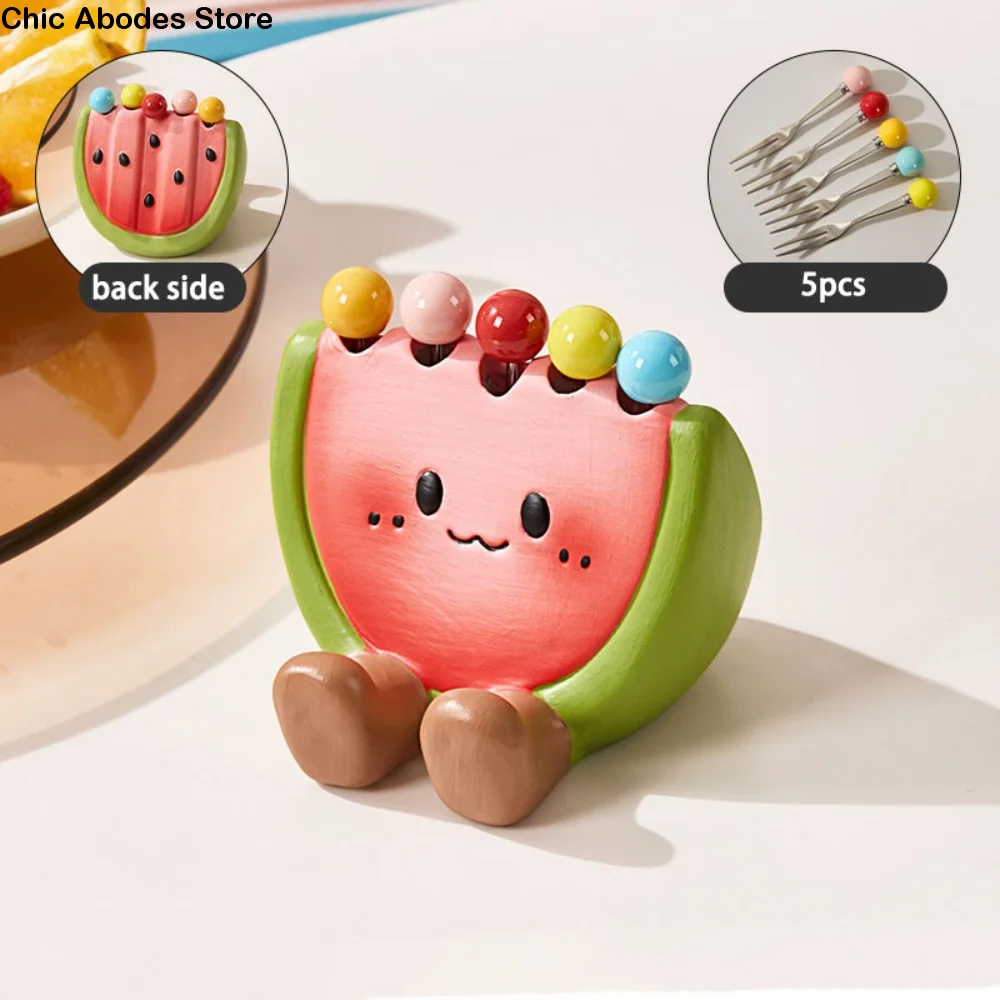 

Multi-functional Ceramic Fruit Forks Receipt Jar Creative with Storage Can Watermelon Fruit Fork Home Decoration Phone Holder
