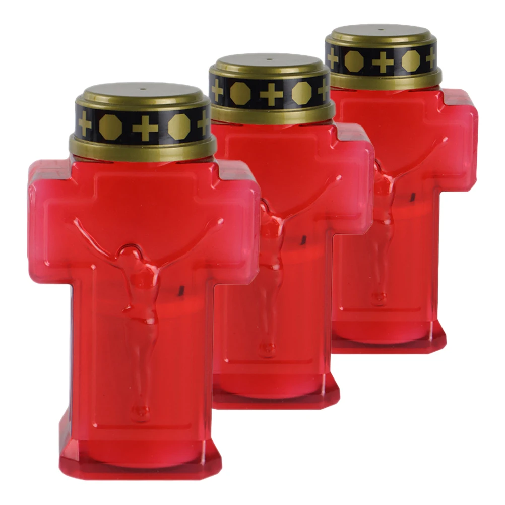 

3pcs Electronic C Lamp Decorative Solar Light Yard Operated Flameless Cemetery Outdoor Jesus Cross Grave Glow