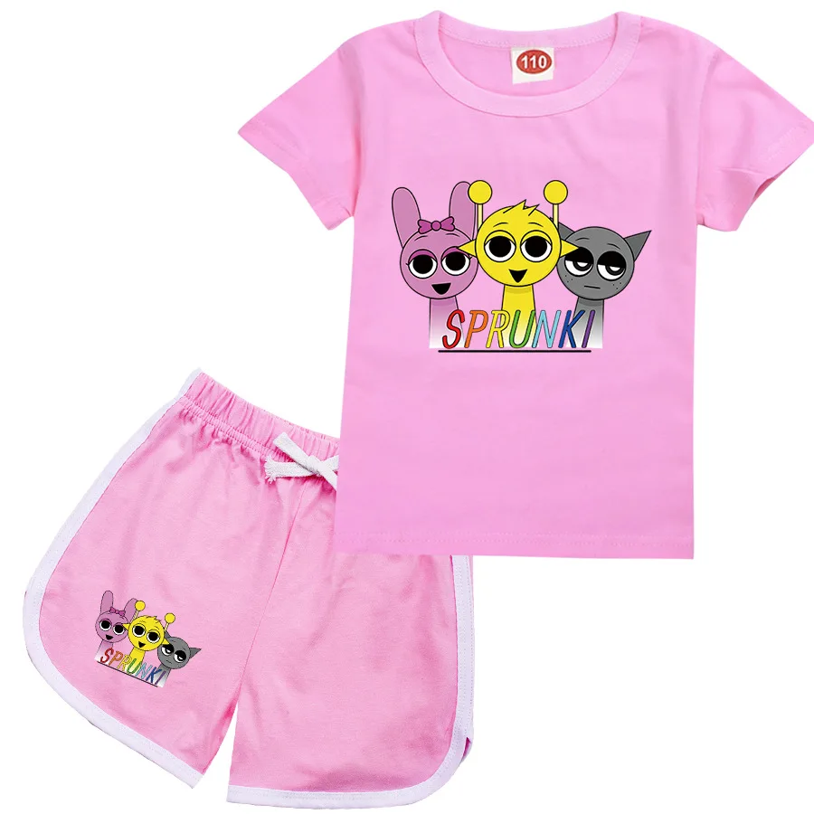 Sprunki Cartoon Clothes for Kids Summer Clothing Set for Boys and Girls Sports Suit T Shirt and Pants Baby Outfits Pajamas Best