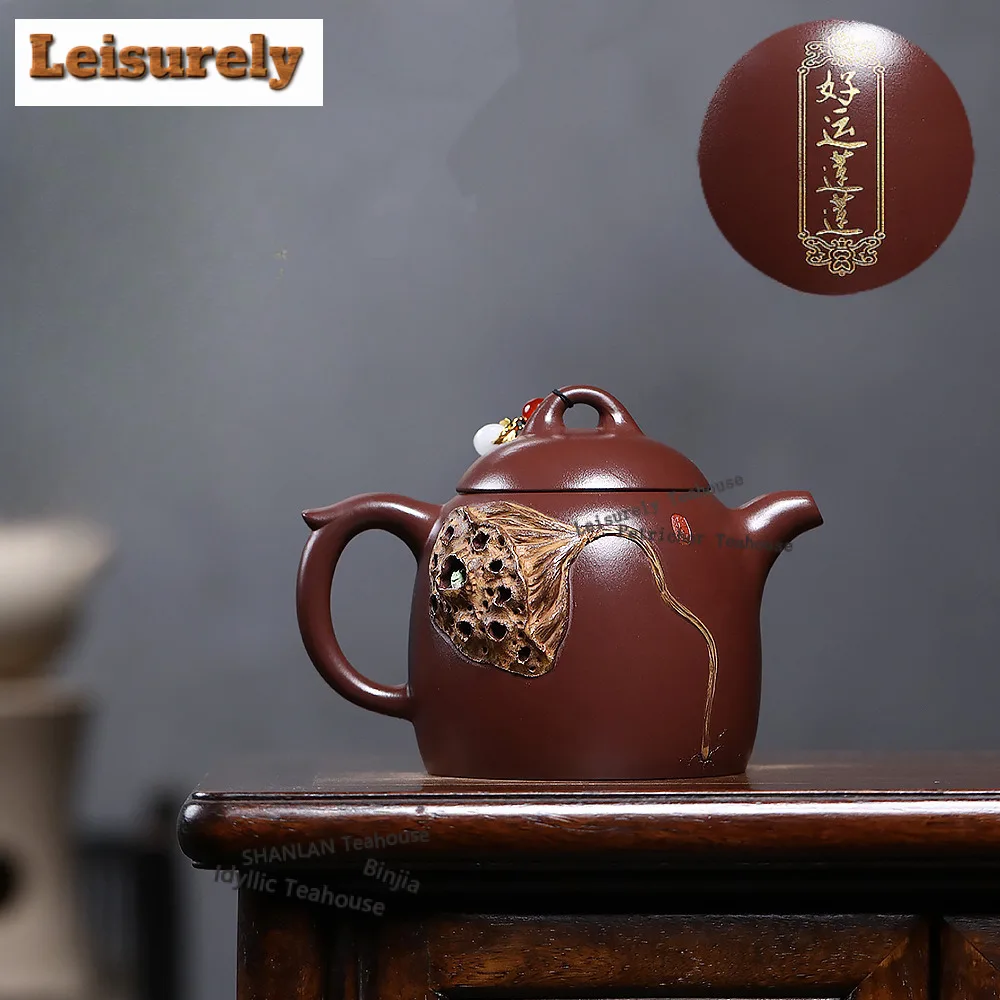 

340 мл Бутик Исин Фиолетовые глиняные чайники Ручной работы Золотой горшок для рисования Сырой рудный чайник с грязью по дереву Китайский чайный сервиз Цзыша Ча Подарок