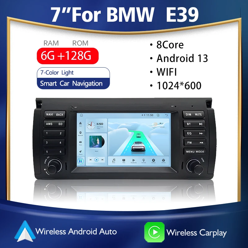 

7 Inch Android 13 Car Multimedia Player CarPlay For BMW E39 520 523 528 530 540 M5 2002-2008 Wifi BT GPS AUTO FM RDS Car Radio