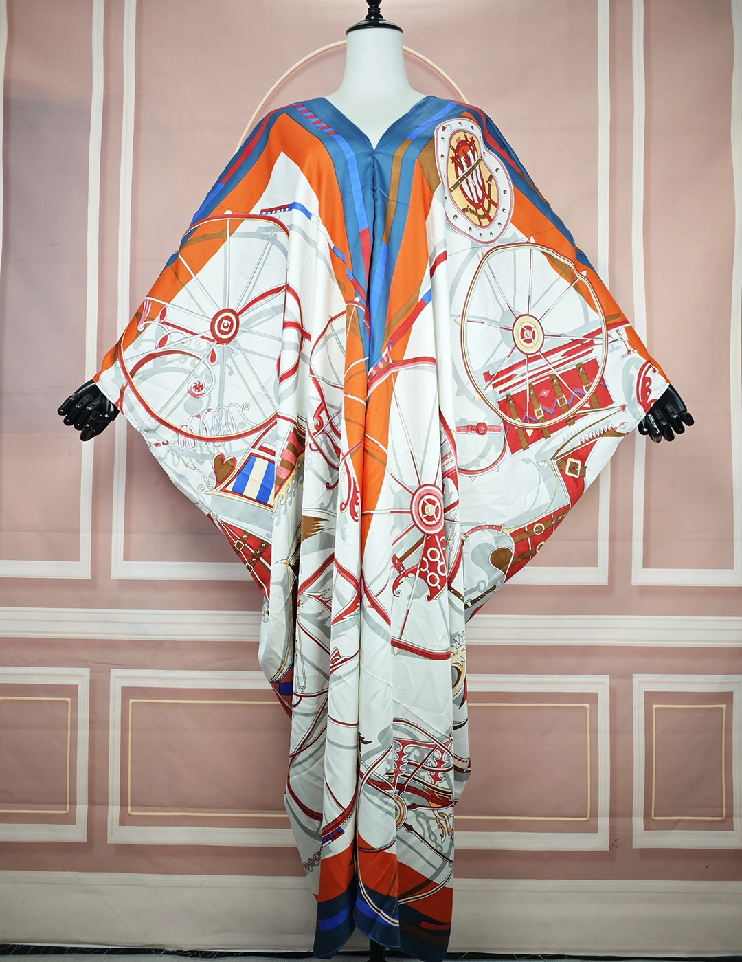 Vestido largo caftán de sarga de seda estampado a la moda de Kuwait, ropa informal bohemia de verano para playa, caftán suelto con cuello en V, Abaya musulmana elegante