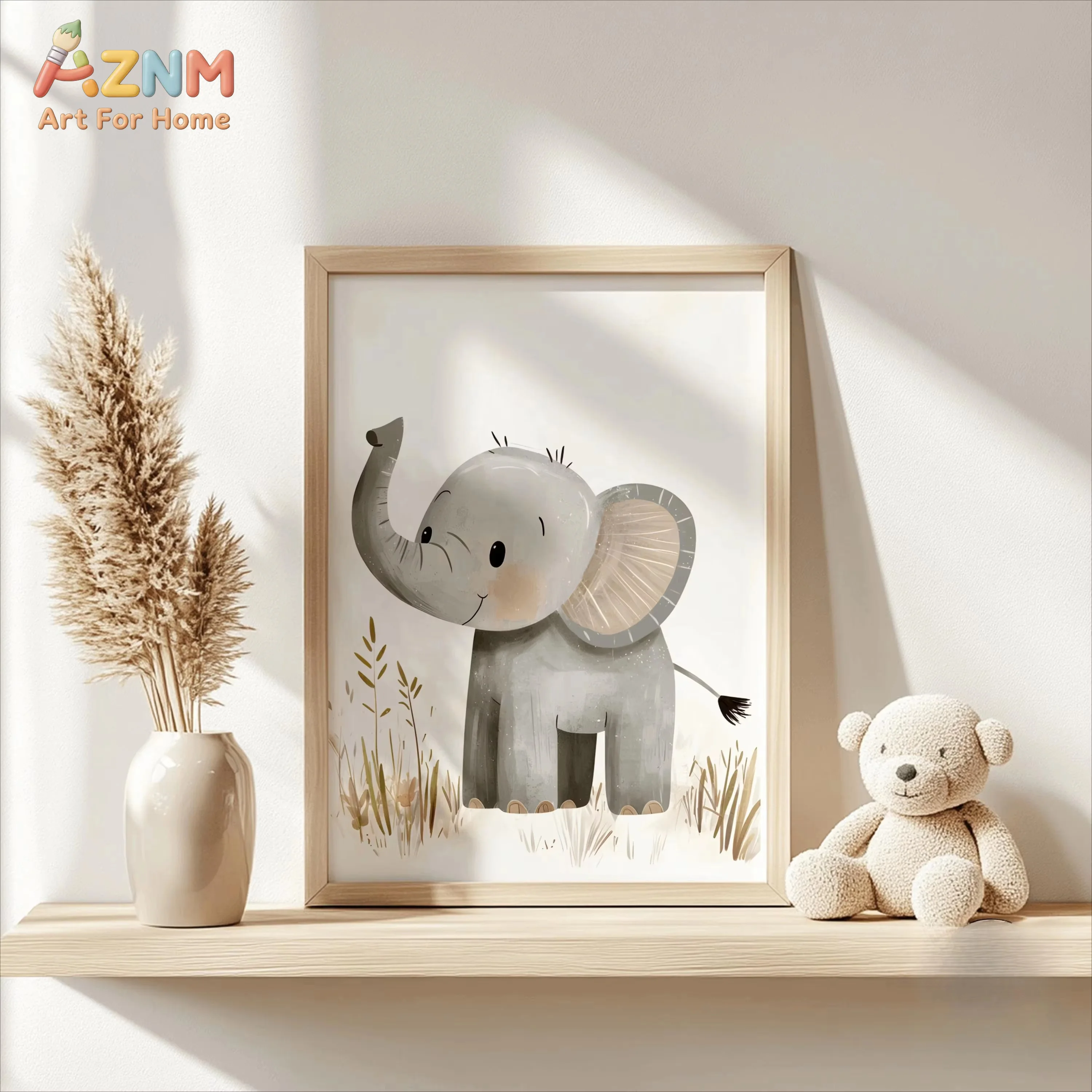 AZNM 3pcs Cute Lions Zebras & Elephants Animal Canvas Printing Safari Nordic Wall Art Poster Suitable for Modern Home Decor