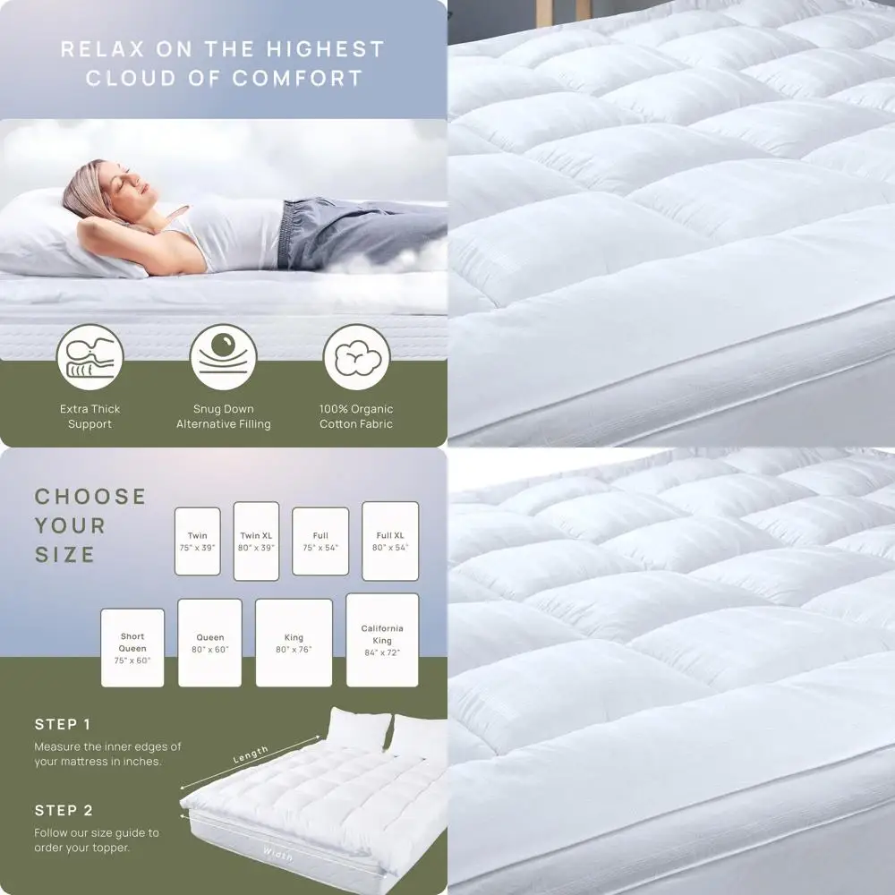 

3-дюймовый толстый наматрасник King Size с подушкой для твердых кроватей, охлаждающий хлопок для комфорта облаков и поддержки спины