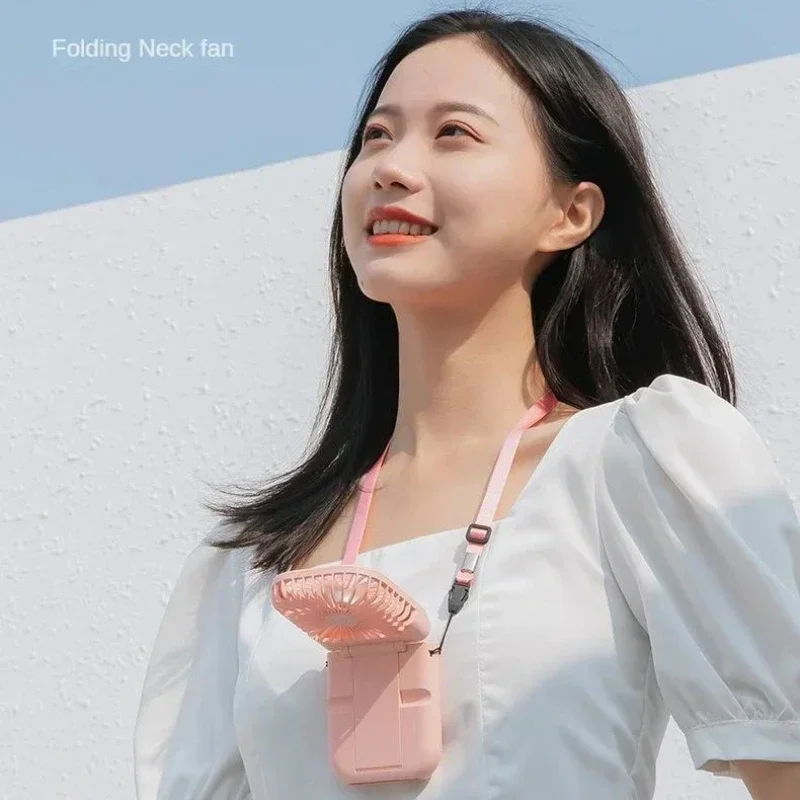 휴대용 미니 핸디 선풍기 USB 충전식 접이식 목걸이 선풍기 3단 풍량 조절 휴대용 소형 포켓 선풍기 가정 사무실 야외용