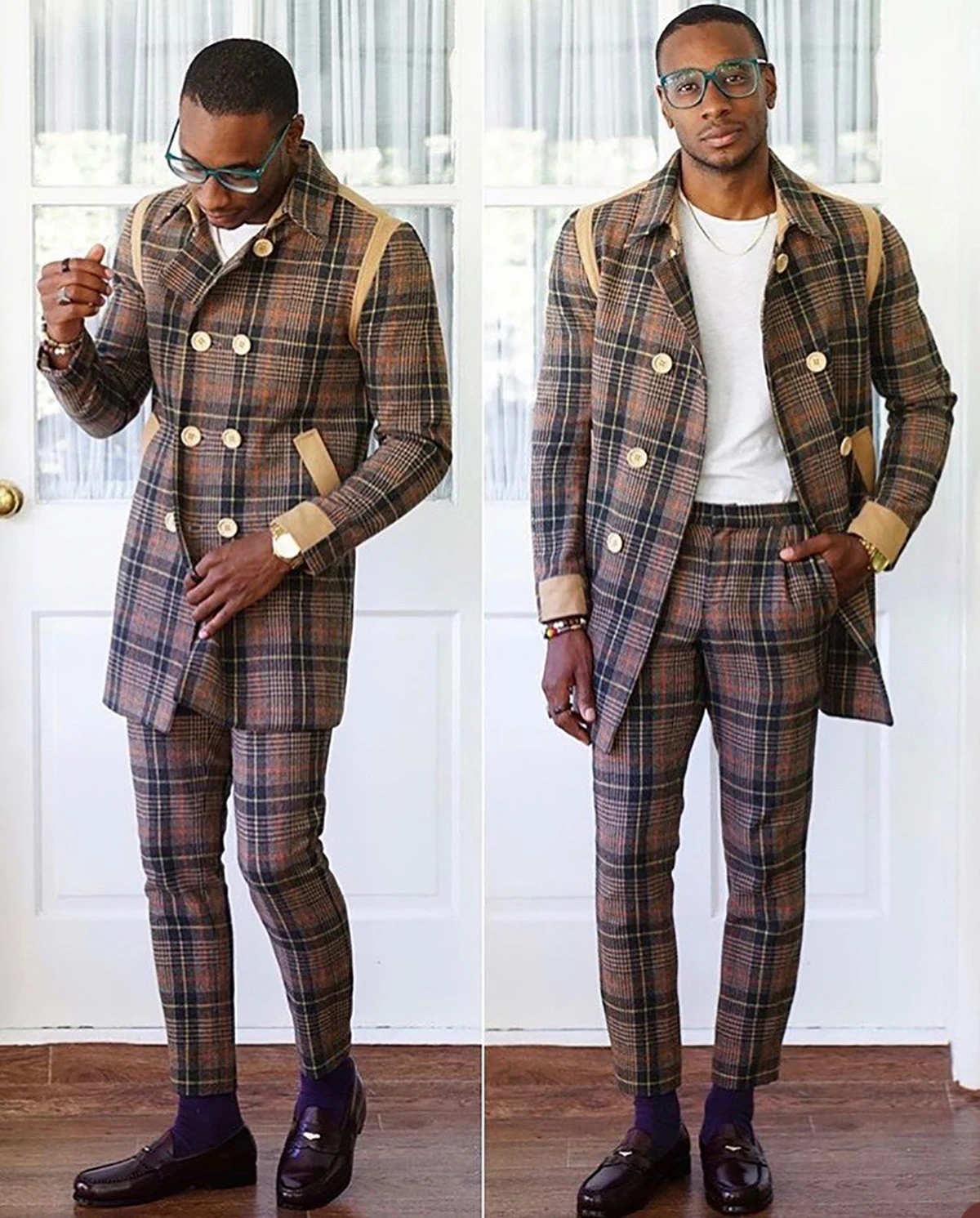 

Modern Plaid New Men Suit Tailor-Made 2 Pieces Blazer Pants Single Breasted Peaked Lapel Tuxedo Wedding Groom Prom Tailored