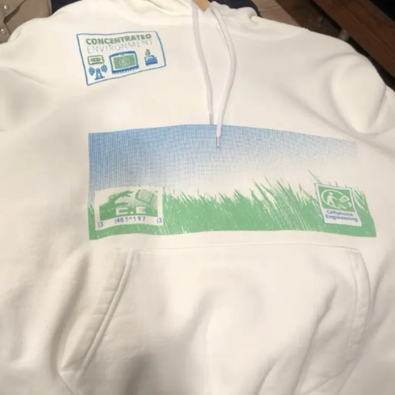 Green Environmental Print Oversized CAVEMPT Hoodie Abstract Patchwork Label Casual Loose Embroidered Logo CE Hooded Sweatshirts