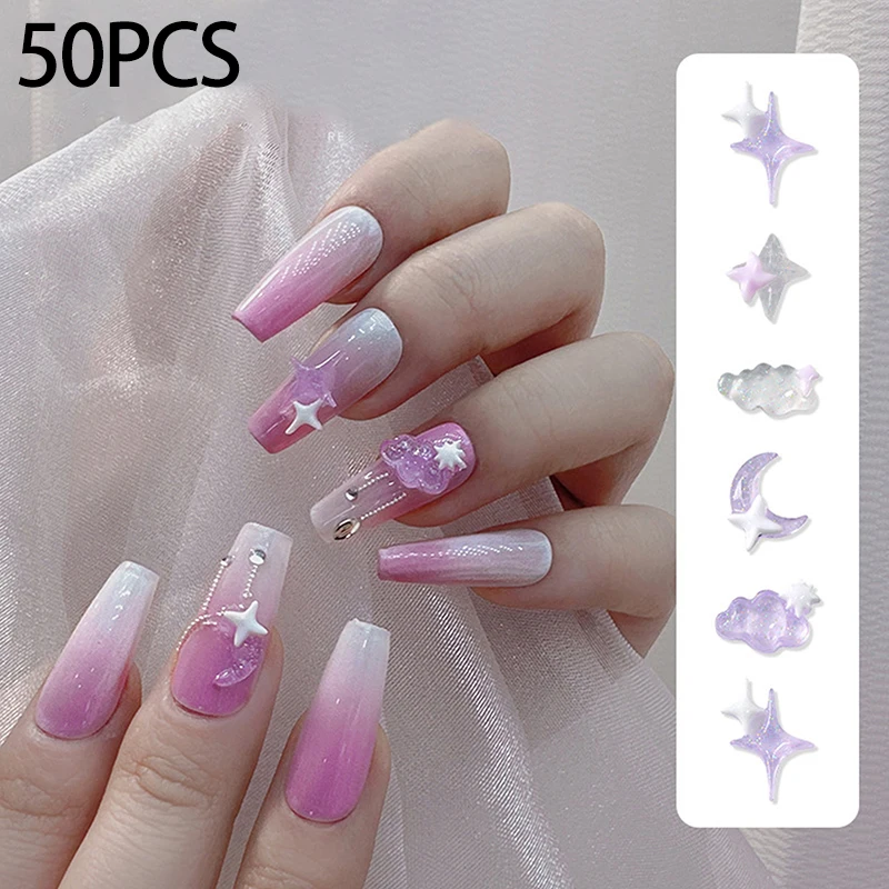 

50 шт. серебристые прозрачные лунные звезды облака тонкие сверкающие аэризма флуоресцентная смола украшения для ногтей аксессуары для ногтей