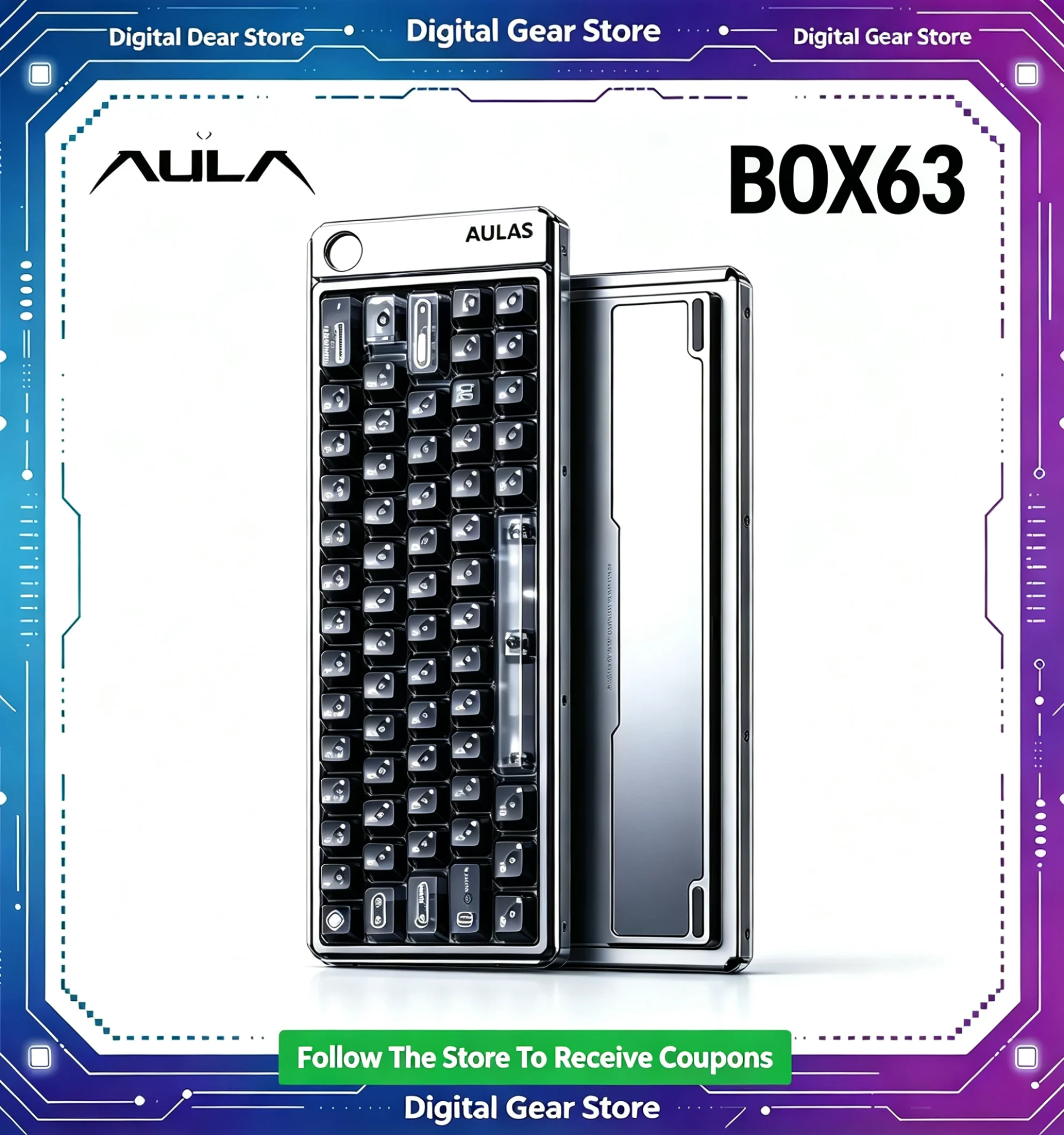 AULA BOX63 Wired Magnetic Switch Keyboard Aluminum Alloy Single Mode RGB 8K Return Rate 64 Keys E-sport Game Mechanical Keyboard