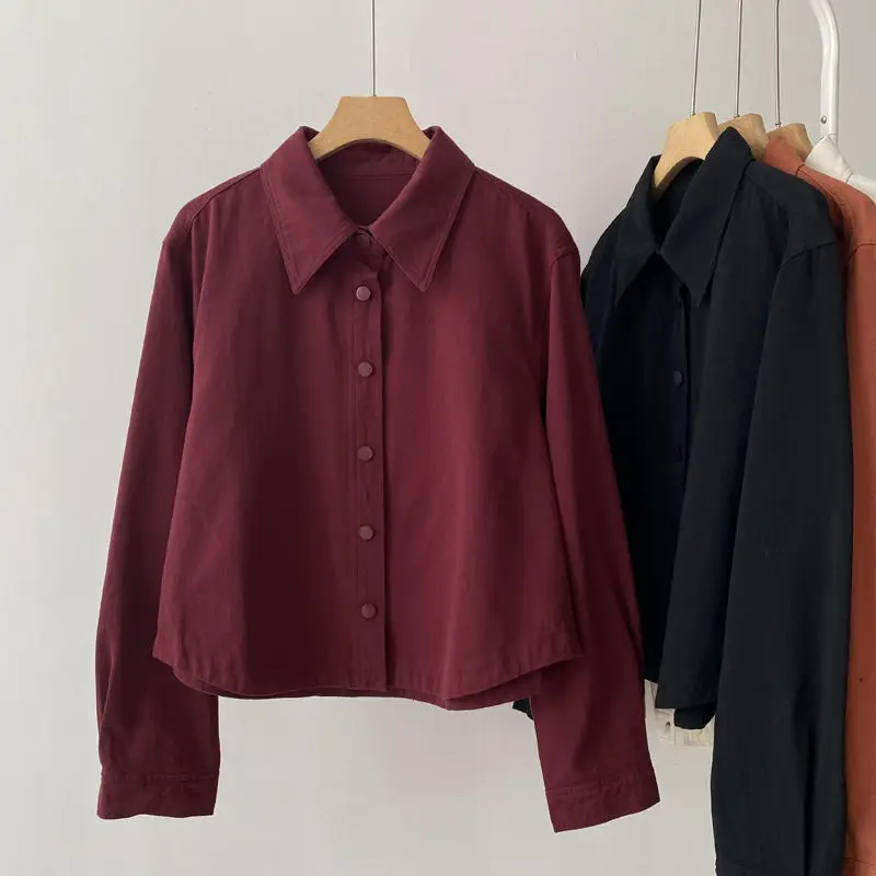 Vintage Long Sleeve Polo Neck Loose Blouse Spring Autumn New Simplicity All-match Fashion Shirt Tops Casual Korean Women Clothes