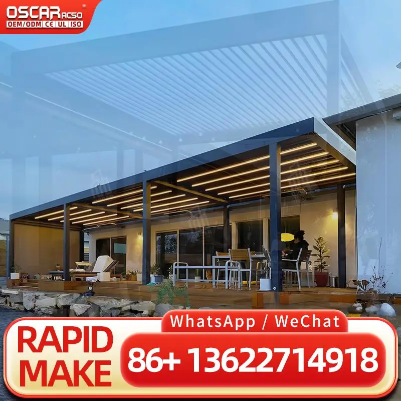 Diy Aluminium Bioclimatic Motorized Retractable Awning Pergola Roof Canopy for Outdoor Lounge Bar pergola