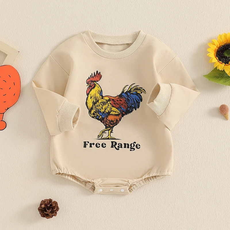 ベビー秋バブルロンパースルースターレタープリント長袖クルーネックスウェットシャツジャンプスーツ