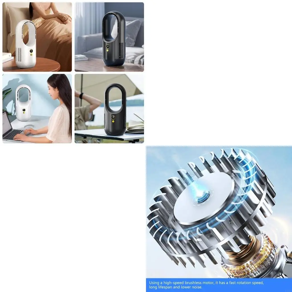 مروحة USB قابلة لإعادة الشحن، مروحة خالية من الشفرة، موفرة للطاقة، مروحة تخييم، مروحة سفر، نسيج ABS، بطارية كبيرة للتخييم في