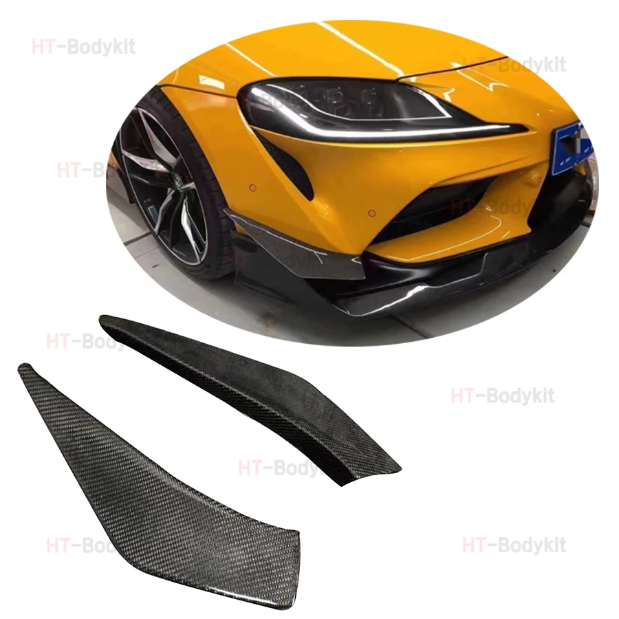 2PCS Carbon Fiber Car Front Bumper Side Splitters Fins Canards Parts For Toyota Supra GR A90 A91 MK5 2019-2022 Body kit