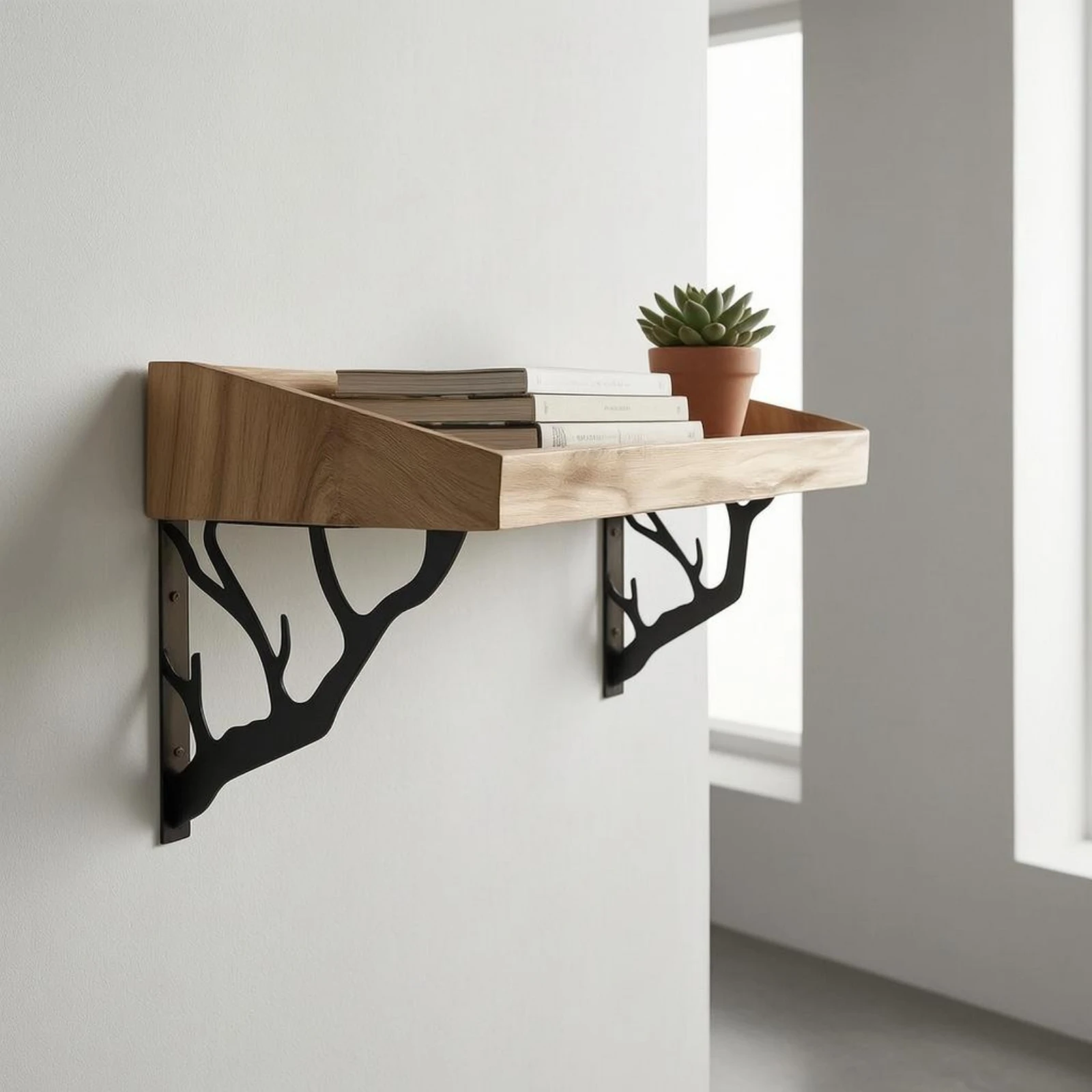 2 Pieces Tree Branch Shelf Bracket Space-Saving Decorative Shelf Support Home Hardware Flat Cutout
