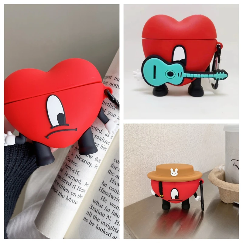 Disney 3D Heart-shaped Human Case For Airpods 1 2 3 Cover Wireless Earphone Airpod Carabiner Soft Silicone Airpods Pro/Pro2 Case